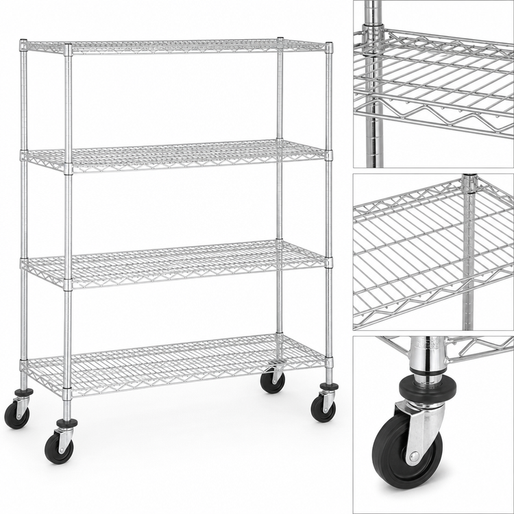 Product image #3 for Metro Super Erecta 4-Shelf Wire Stem Caster Cart, Chrome Finish, 60 x 18 x 69 Inches