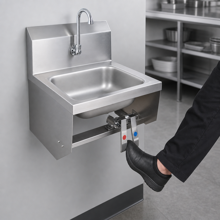 Product image #3 for BK Resources Wall-Mount Hand Sink with Knee Valve and Lead-Free Faucet, 14 x 10 x 5 Bowl