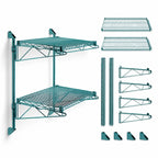 Thumbnail image #3 for Quantum WC34-CB1842P Wall-Mount Wire Shelving Unit, Cantilever Double Shelf, 42" W x 18" D, Green Epoxy