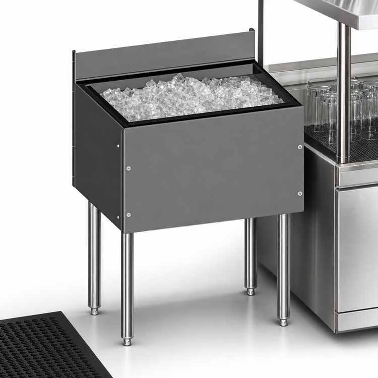 Product image #3 for CHOICE Extra Deep Underbar Ice Bin, 18 Inch Wide x 19 Inch Deep, 69 lb Capacity, Stainless Steel