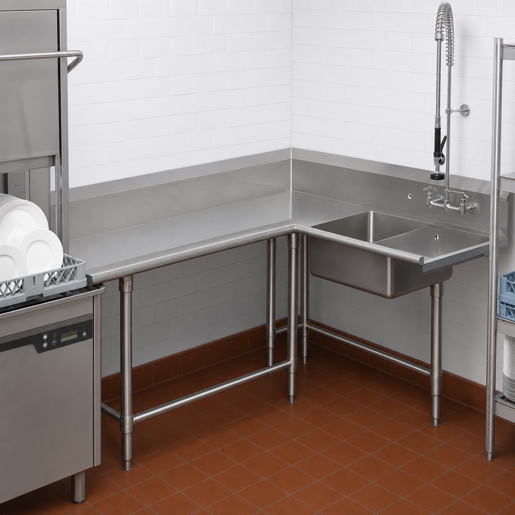 Product image #3 for John Boos Pro-Bowl L-Shaped Corner Soiled Dishtable with Pre-Rinse Sink, Left-to-Right, 72-Inch Corner-to-End