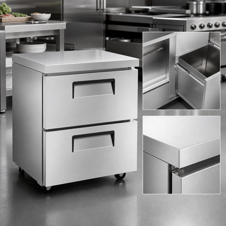 Product image #3 for Atosa 1-Section 2-Drawer Undercounter Refrigerator, 27-1/2-Inch W, 7.15 Cu. Ft., Rear-Mounted Self-Contained, Stainless Steel