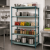 Thumbnail image #3 for Quantum 5-Tier Stationary Wire Plastic Mat Shelving Unit, 42W x 18D x 63H, Green Epoxy Coated