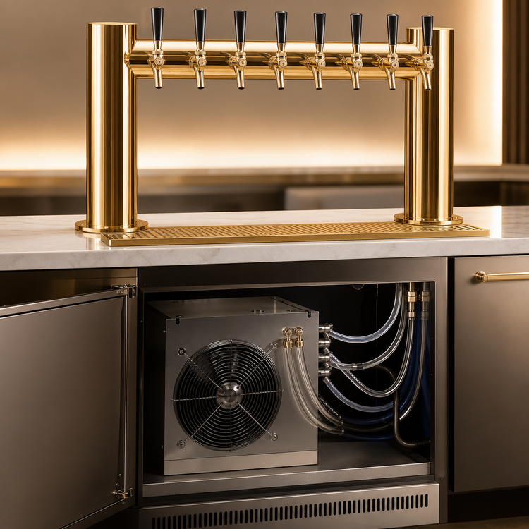 Product image #3 for Metropolis H Series Countertop Glycol-Cooled 8-Faucet Draft Beer Tower with PVD Brass Finish