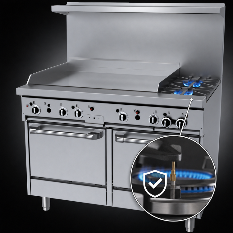 Product image #3 for Garland GFE Starfire Pro 48-Inch Gas Restaurant Range with 2 Open Burners, 36-Inch Thermostatic Griddle and 2 Space Saver Ovens