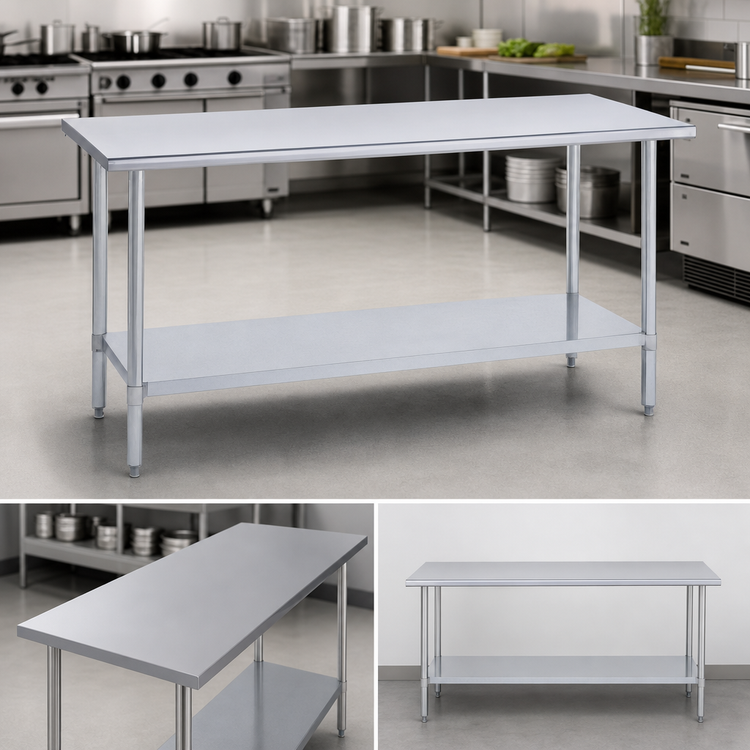 Product image #3 for Duke 60-Inch x 30-Inch Stainless Steel Work Table with Galvanized Undershelf, Flat Top
