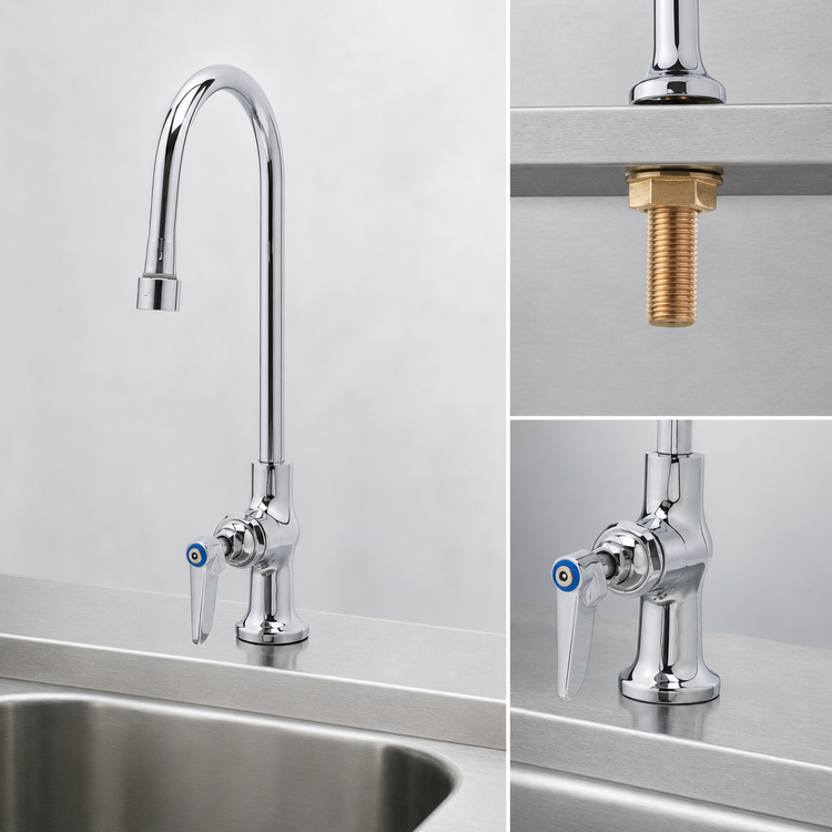 Product image #3 for T&S Brass B-0304 Single Temperature Single Pantry Deck-Mount Faucet with Swivel Gooseneck Spout