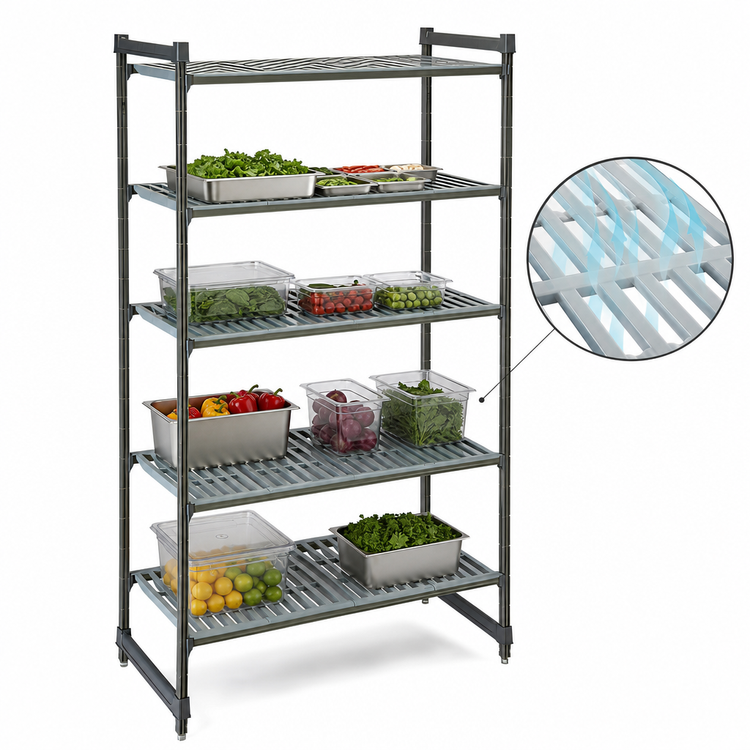Product image #3 for Cambro Camshelving Basics Plus 18-Inch Deep x 54-Inch Wide x 64-Inch High 5-Shelf Stationary Polymer Shelving Starter Unit
