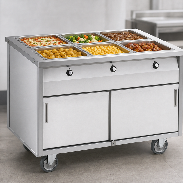 Product image #3 for Randell HTD-6B 6-Well Electric Mobile Hot Food Table with Heated Cabinet Base