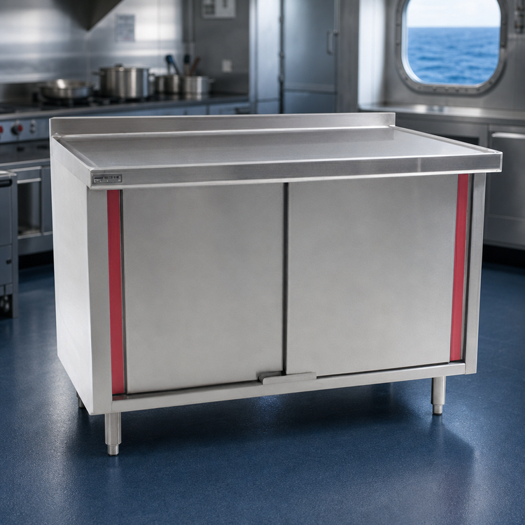 Product image #3 for Eagle Group Spec-Master Marine Series 120" x 30" Stainless Steel Cabinet Base Work Table with Sliding Doors