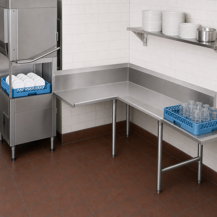 Product image #3 for John Boos Pro-Bowl Corner Clean Dishtable, L-Shaped, 60" Machine-to-Corner x 108" Corner-to-End, Left-to-Right, 16 Gauge 300 Series Stainless Steel
