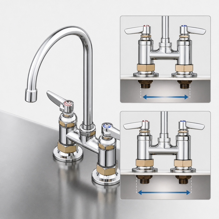 Product image #3 for T&S Brass 4-Inch Deck Mount Mixing Faucet with 5-3/4-Inch Swivel Gooseneck Spout, 2.2 GPM, Low Lead