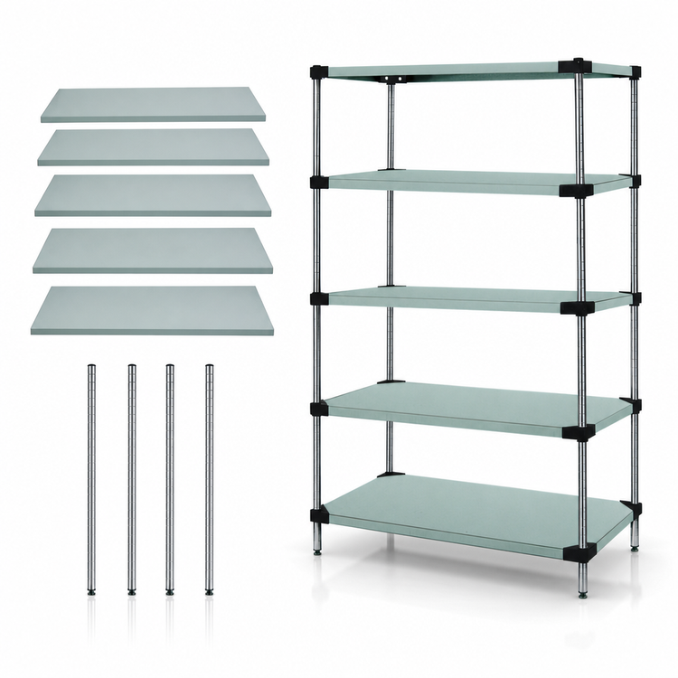 Product image #3 for Quantum Solid Shelving Starter Kit, 48"W x 21"D x 54"H, 5 Shelves, 304 Stainless Steel