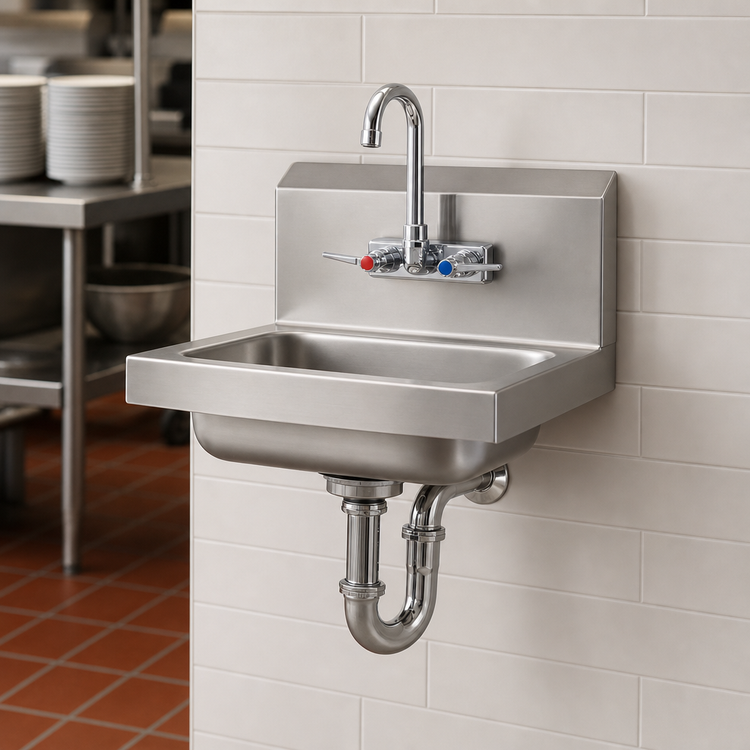 Product image #3 for Advance Tabco Wall Mounted Hand Sink with Splash-Mounted Gooseneck Faucet, 14 x 10 x 5 Inch Bowl, 304 Stainless Steel