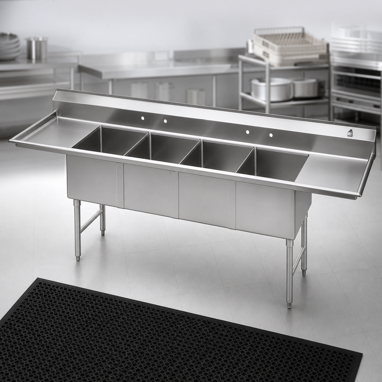 Product image #3 for Advance Tabco Special Value Series 4-Compartment Fabricated Sink with Left and Right Drainboards