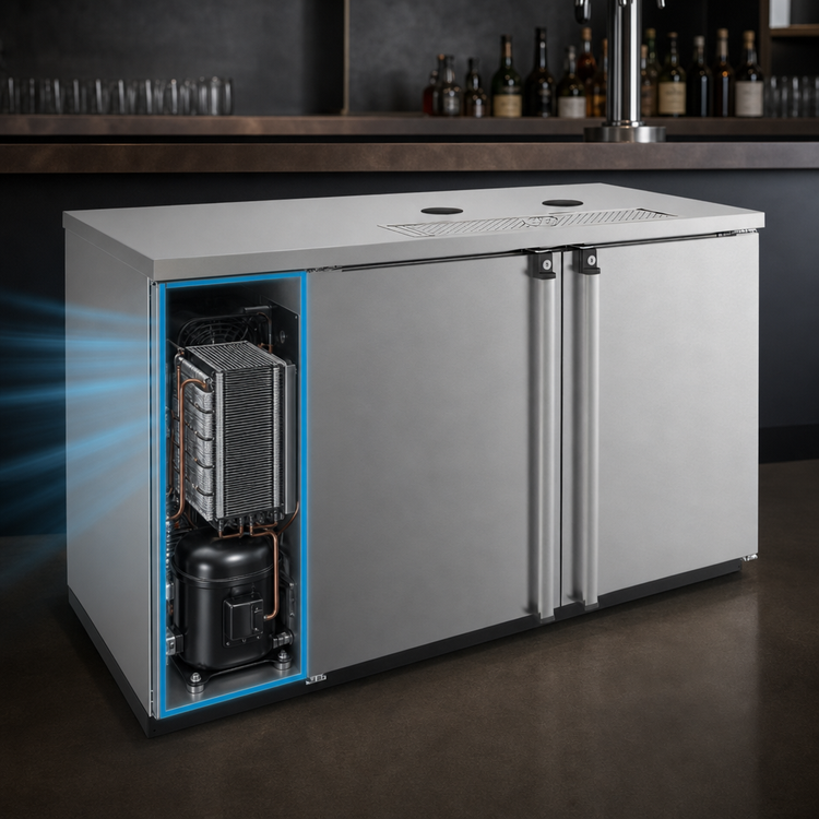 Product image #3 for Pro-Line E-Series Two-Section Flat Top Draft Beer Cooler, 59-1/2 Inch, Self-Contained Refrigeration, Less Draft Towers