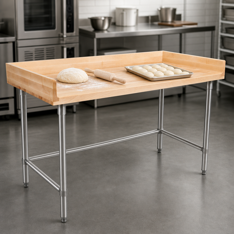 Product image #3 for John Boos DSB10 Bakers' Top Work Table with Northern Hard Rock Maple Top and Stainless Steel Base