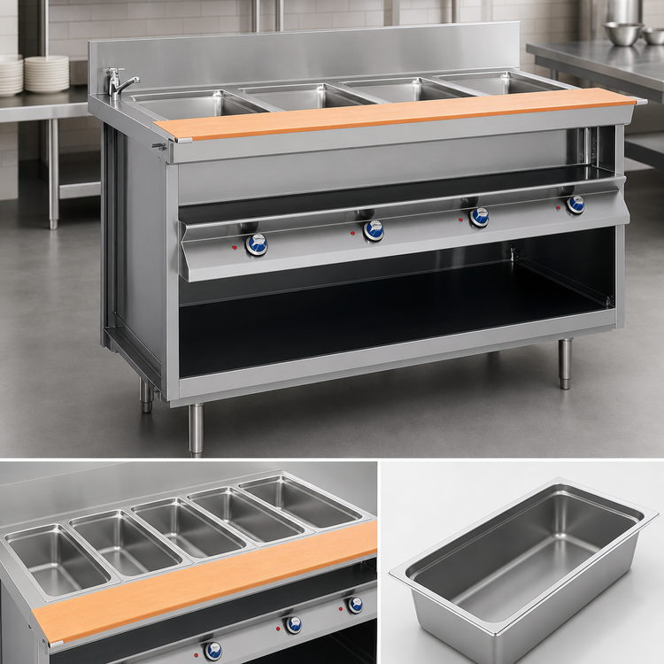 Product image #3 for Electric Hot Food Table with Five 12 x 20 Wet/Dry Wells, 72 x 28 Inches, Open Cabinet Base