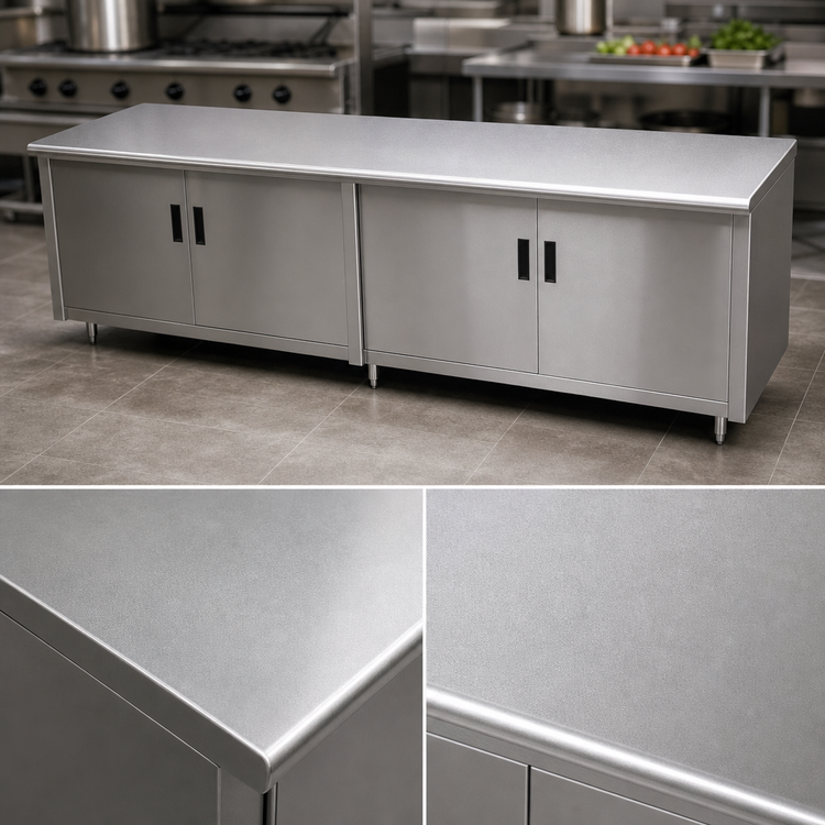 Product image #3 for Advance Tabco Special Value Series Enclosed Work Table with Cabinet Base and Hinged Doors, 108W x 24D, 16 Gauge 304 Stainless Steel Top