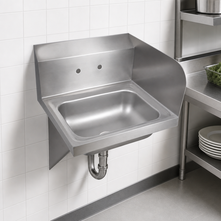 Product image #3 for John Boos Pro-Bowl Wall-Mount Stainless Steel Hand Wash Sink with Right Side Splash and Basket Drain