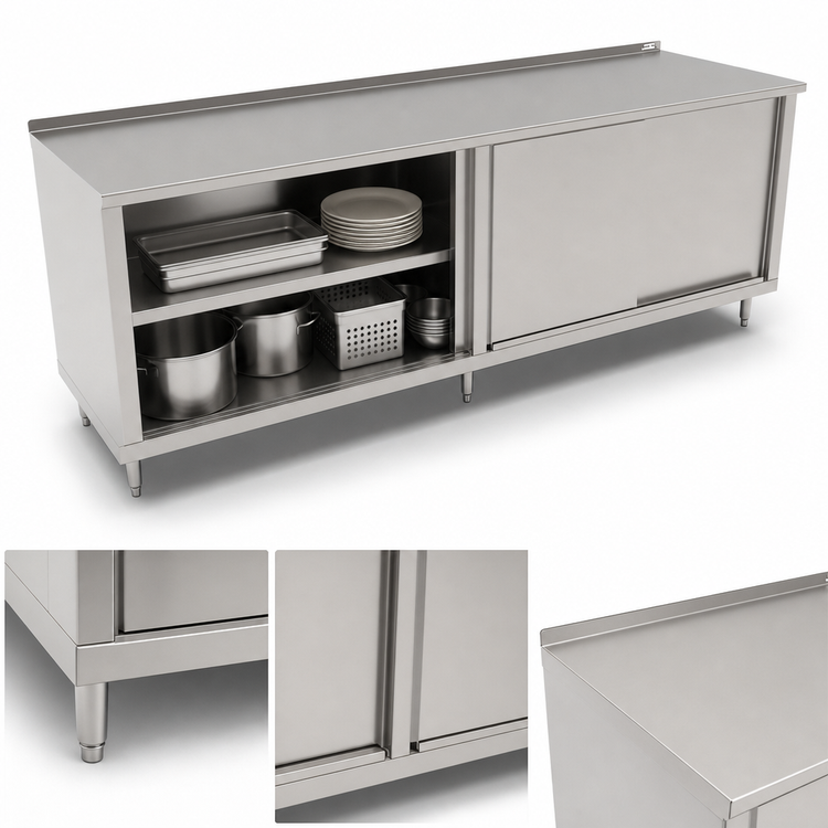 Product image #3 for John Boos 144" x 36" Cabinet Base Enclosed Work Table with Sliding Doors and Stainless Steel Top