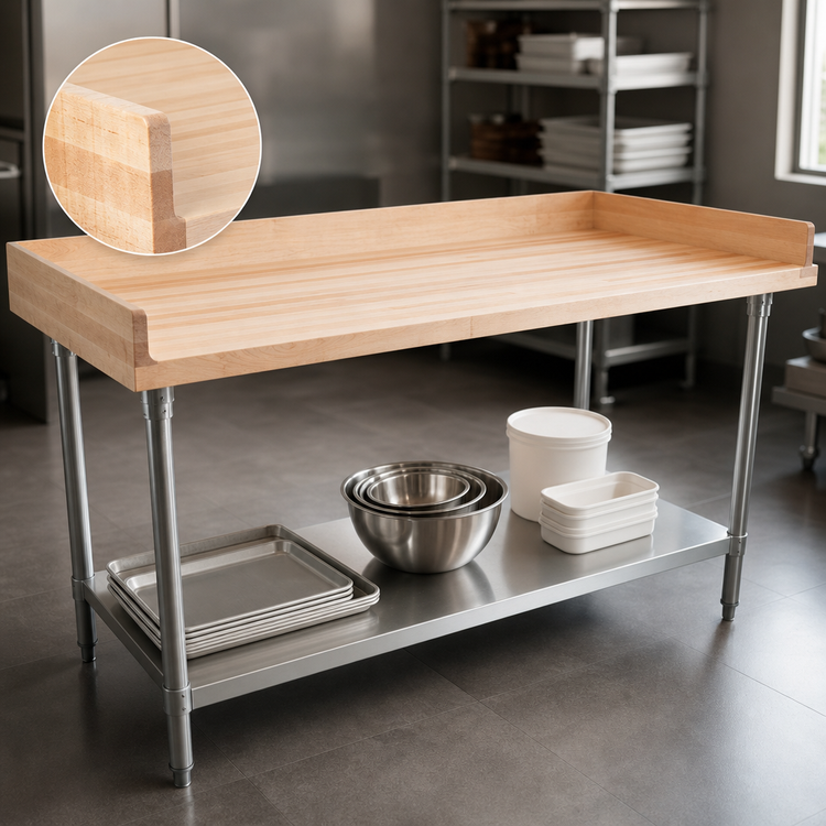 Product image #3 for John Boos 96-Inch x 30-Inch Baker's Table with 1-3/4-Inch Northern Hard Rock Maple Top and Adjustable Stainless Steel Undershelf