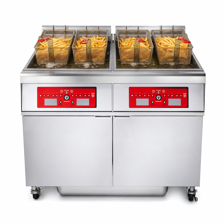 Product image #4 for Vulcan 4ER50AF 4-Vat Freestanding Electric Deep Fat Fryer with KleenScreen PLUS® Filtration, 50 lb. Per Vat