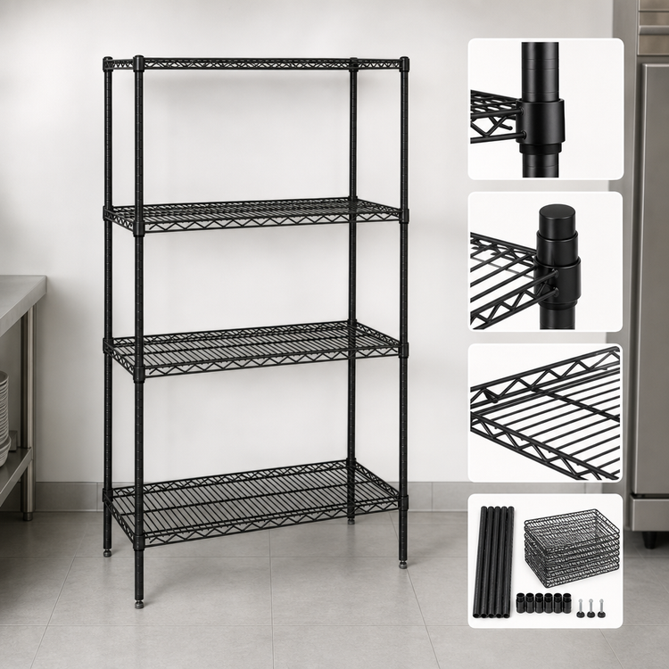 Product image #3 for Quantum 36 Inch W x 14 Inch D x 63 Inch H 4-Shelf Wire Shelving Starter Kit, Black Epoxy Antimicrobial Finish