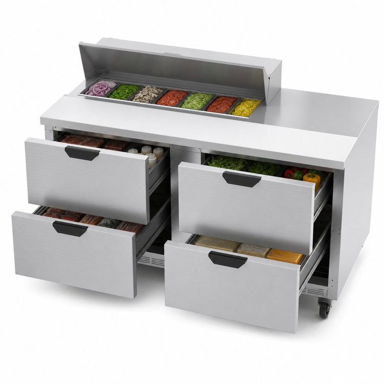 Product image #4 for Beverage-Air Two-Section Sandwich Prep Table Refrigerator, 60-Inch, 4 Drawers, 10-Pan Top