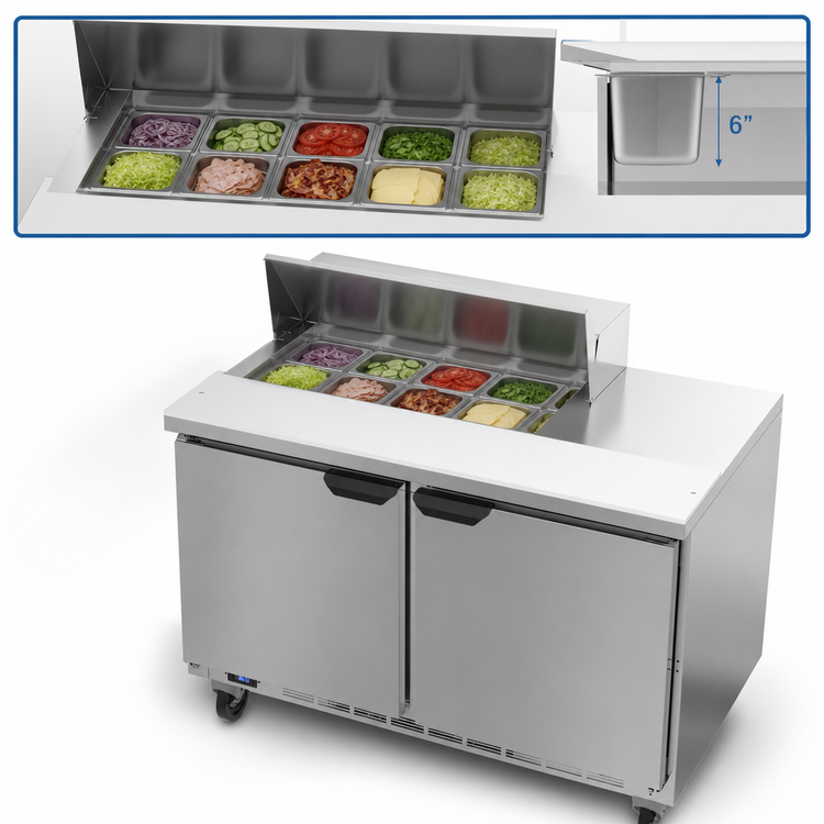 Product image #4 for Beverage-Air Two-Section Sandwich Prep Table Refrigerated Counter, 48-Inch, 2-Door, 8-Pan Capacity