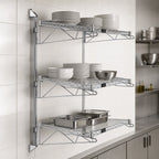 Thumbnail image #3 for Quantum WC54-CB1454C Wall-Mounted Cantilever Shelf Starter Unit with 3 Wire Shelves, 54-Inch Posts and Chrome-Plated Finish