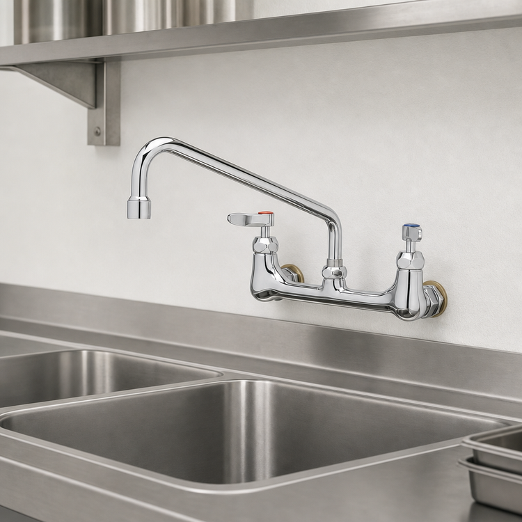 Product image #3 for Wall-Mount Double Pantry Mixing Faucet with 12-Inch Swing Nozzle, 8-Inch Centers