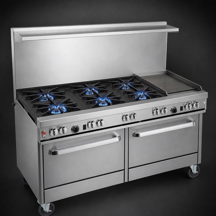 Product image #3 for Southbend Ultimate 60-Inch Gas Restaurant Range with 6 Burners, 24-Inch Griddle, and 2 Convection Ovens