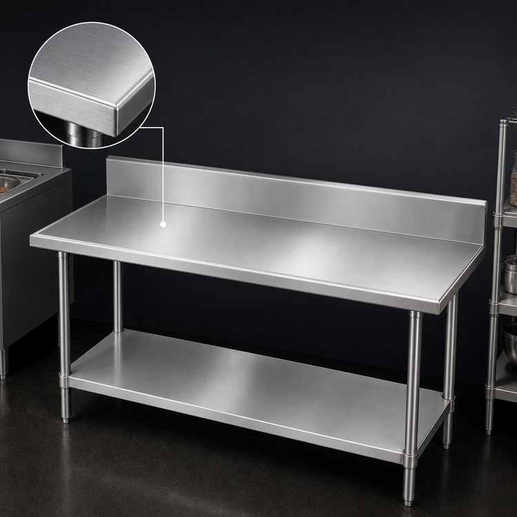 Product image #3 for Advance Tabco 72-Inch x 24-Inch 14-Gauge 304 Stainless Steel Work Table with 10-Inch Backsplash and Adjustable Undershelf