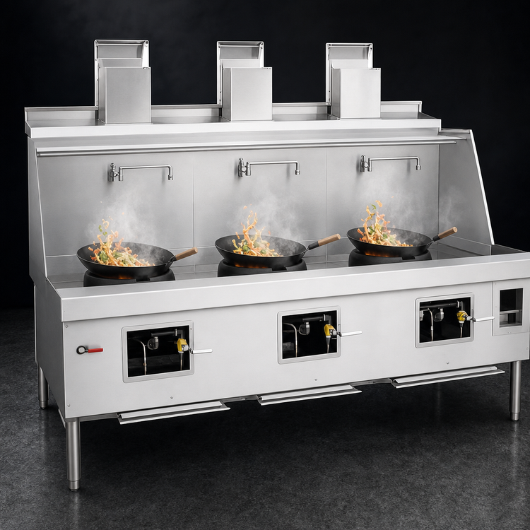 Product image #3 for York YF-3-SS Gas Wok Range with 3 Chambers, Water-Cooled Top, Stainless Steel Deck & Sides