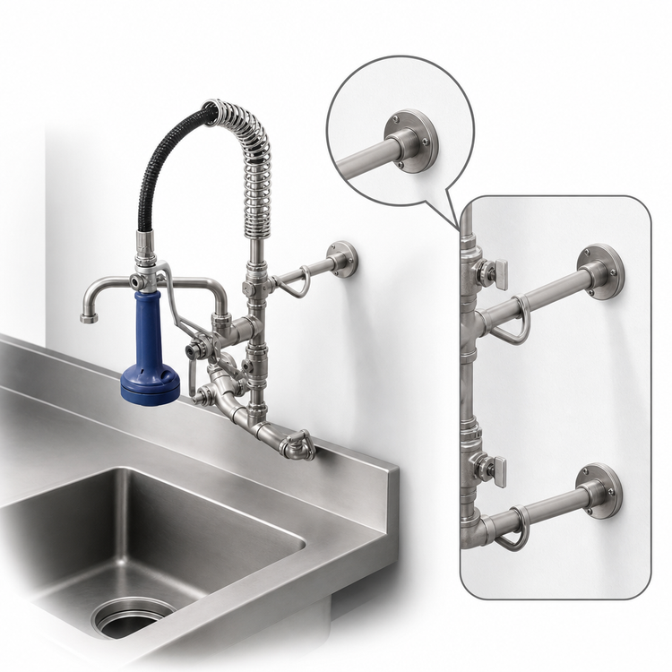 Product image #3 for T&S Brass EasyInstall Wall-Mount Mini Pre-Rinse Unit with 8-Inch Swivel Add-On Nozzle