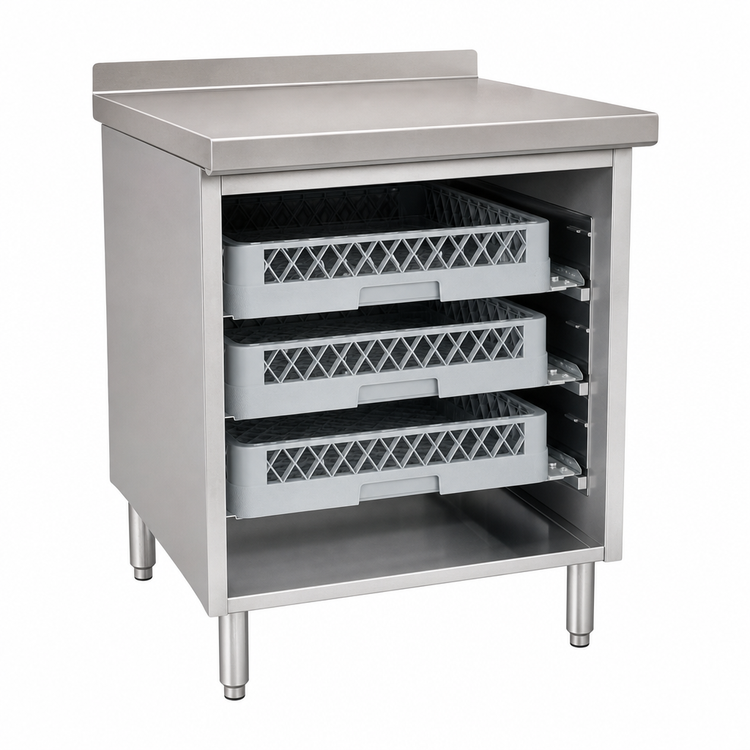 Product image #3 for BK Resources 24-Inch Wide Underbar Glass Rack Cabinet with Drainboard Top, Open Front Base, and Adjustable Rack Slides