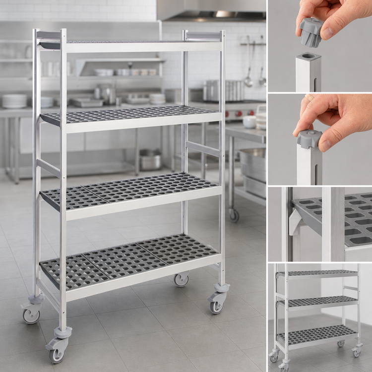 Product image #3 for Fermostock 4-Tier Mobile Polymer Shelving Unit with Removable Inserts, 26 in. W x 14 in. D x 71 in. H