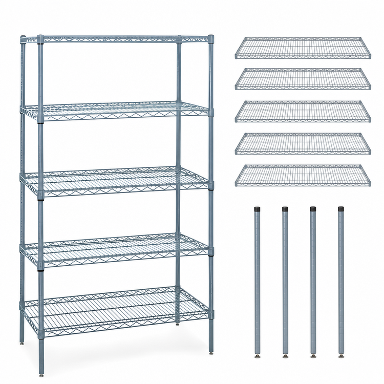 Product image #3 for Quantum Wire Shelving Starter Kit, 72 Inch Wide x 24 Inch Deep x 74 Inch High, 5 Shelves, Gray Epoxy Antimicrobial Finish