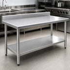 Thumbnail image #3 for Eagle Group Spec-Master T2430SEM-BS 30 x 24 Inch Stainless Steel Corner Work Table, 14-Gauge Top, Backsplash, Adjustable Undershelf
