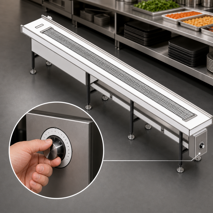 Product image #3 for Dinex DXIESSB20 20-Foot Lexan Slat Belt Motorized Tray Make-Up Conveyor