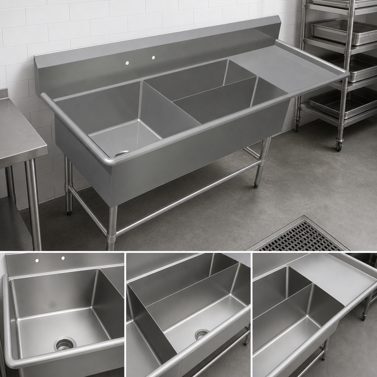 Product image #3 for John Boos Pro-Bowl 3-Compartment Stainless Steel Platter Sink with Right Drainboard