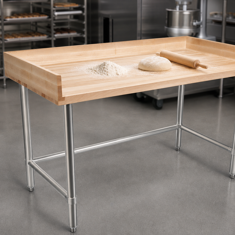 Product image #3 for John Boos 96 x 36-Inch Baker's Top Wood Work Table with Northern Hard Rock Maple Top and Stainless Steel Base