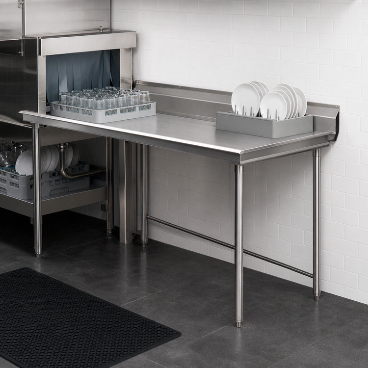 Product image #3 for Eagle Group Straight Clean Dishtable, Right-to-Left, 96-Inch x 30-Inch, 8-Inch Backsplash, 16-Gauge 304 Stainless Steel Top