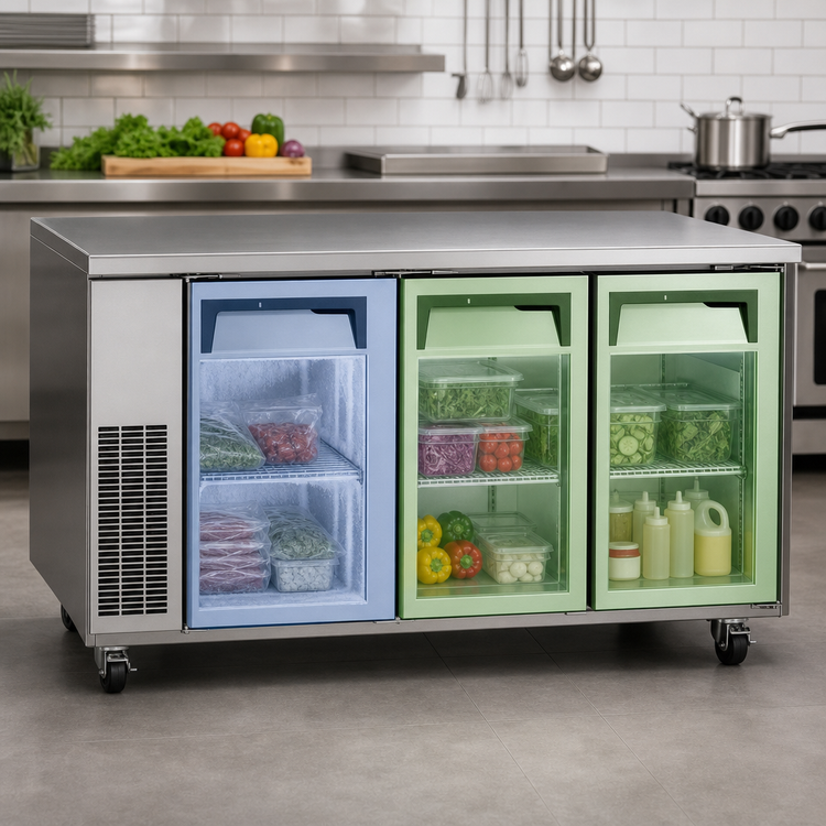 Product image #3 for Everest Refrigeration ETRF3 3-Section Undercounter Worktop Dual Temperature Refrigerator/Freezer Combo