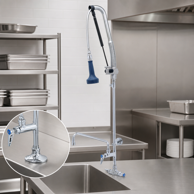 Product image #3 for T&S Brass EasyInstall DuraPull Single-Hole Deck-Mount Add-On Faucet Pre-Rinse Unit with 12-Inch Swing Nozzle