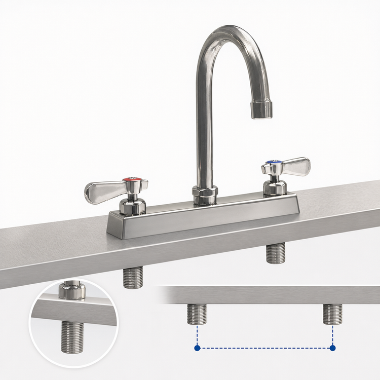 Product image #3 for BK Resources Evolution Lead-Free Deck-Mount Manual Faucet with 8-Inch Centers and 5-Inch Gooseneck Spout