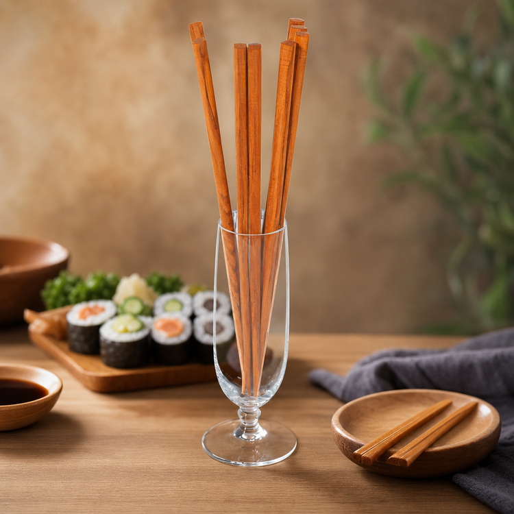 Product image #3 for Teak Japanese Style Chopsticks, 9-Inch, 5 Pairs per Bag, 200 Bags per Case