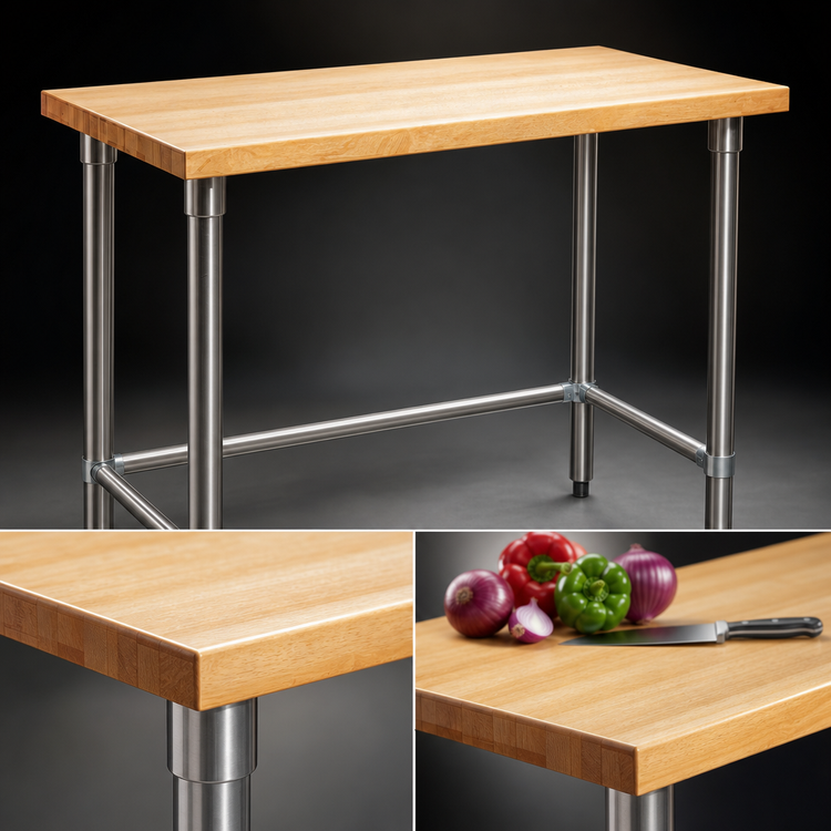 Product image #3 for 96-Inch x 24-Inch Hardwood Top Work Table with Stainless Steel Tubular Base