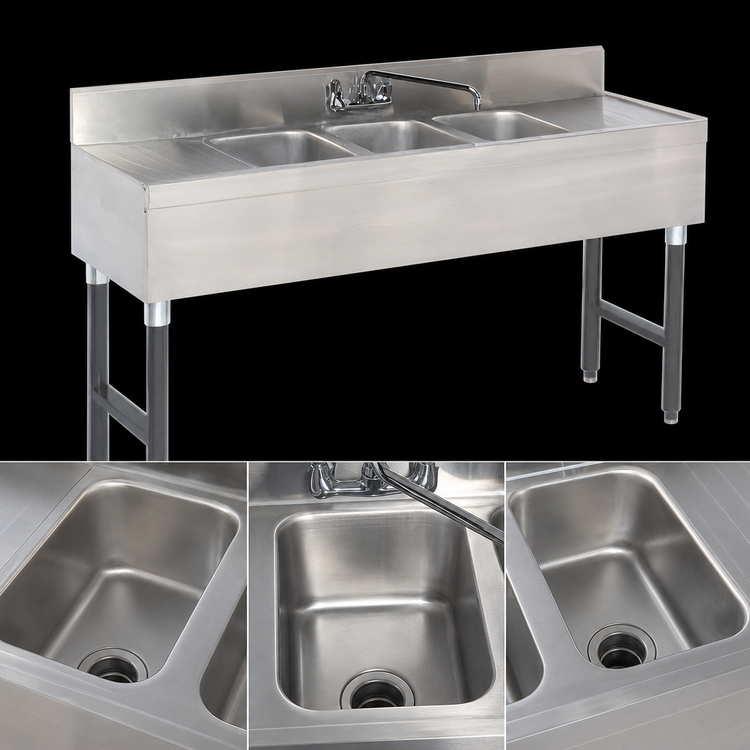 Product image #3 for Advance Tabco Special Value Series 96-Inch Wide 3-Compartment Stainless Steel Bar Sink with 30-Inch Drainboards and Faucet